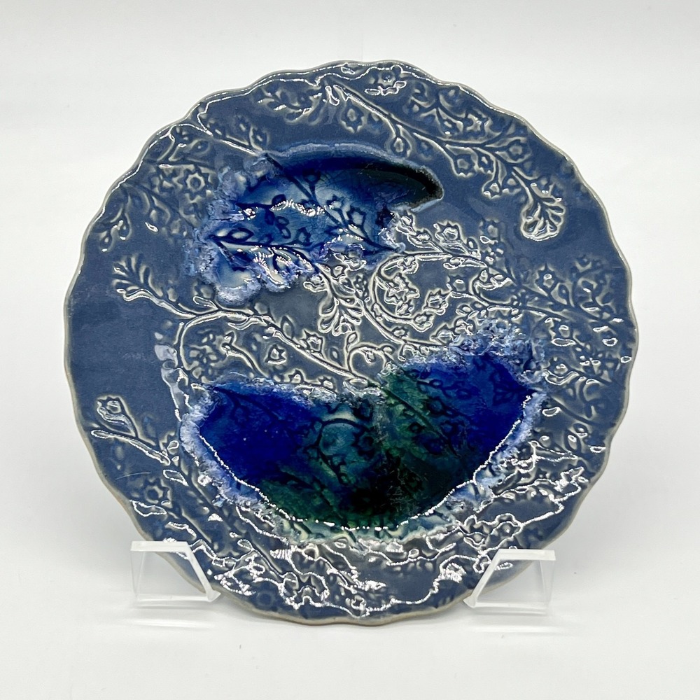 Anthropologie Karen Ford Filigree Imprint 8" Side Salad Plate Dark Blue Handmade